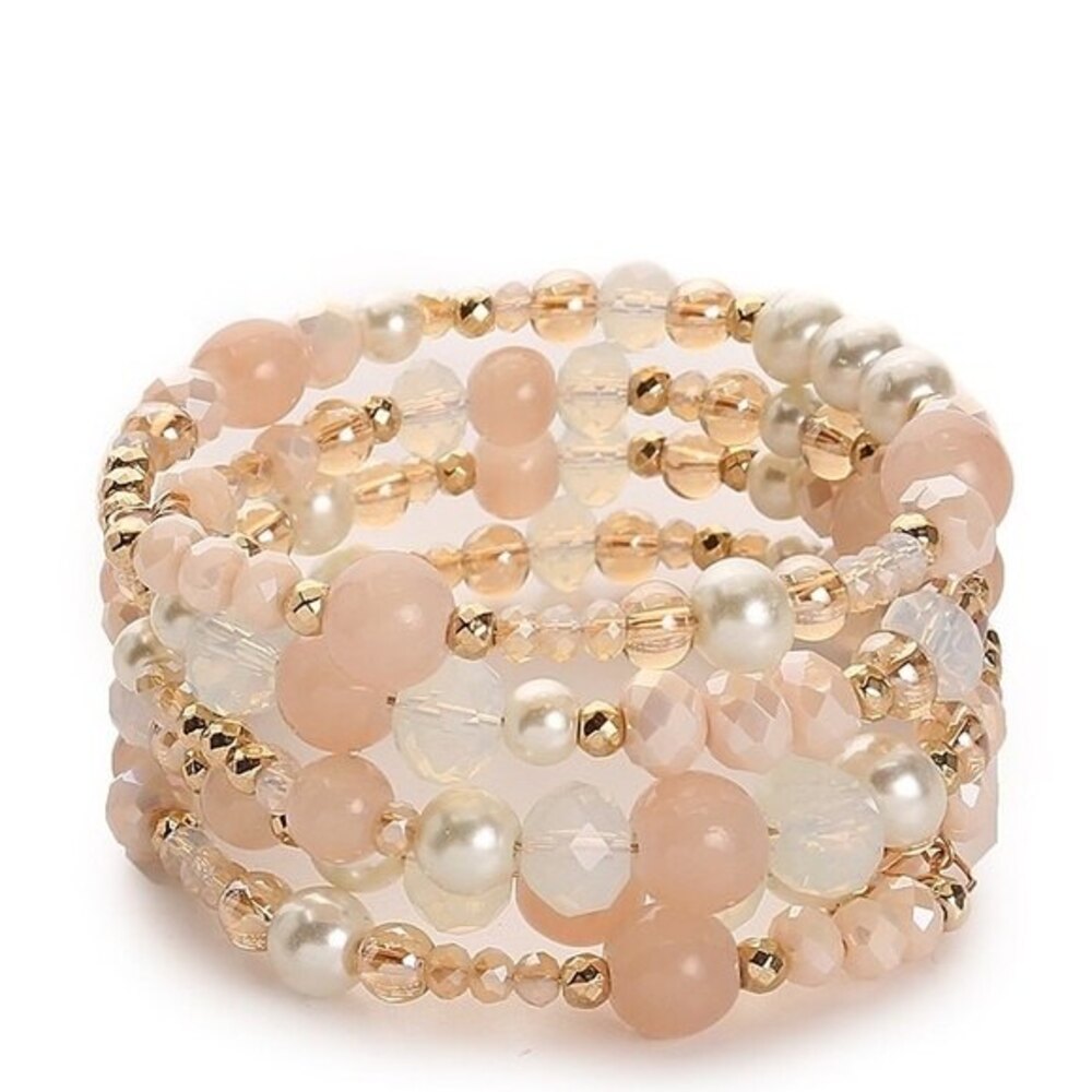 Kelly & Katie Beaded Coil Bracelet Pink Gold